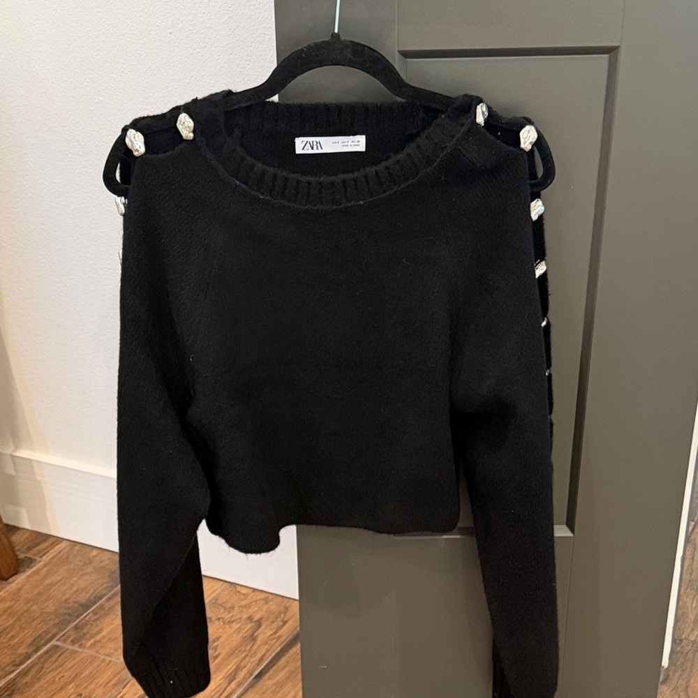 Zara Black Sweater with Cream Details